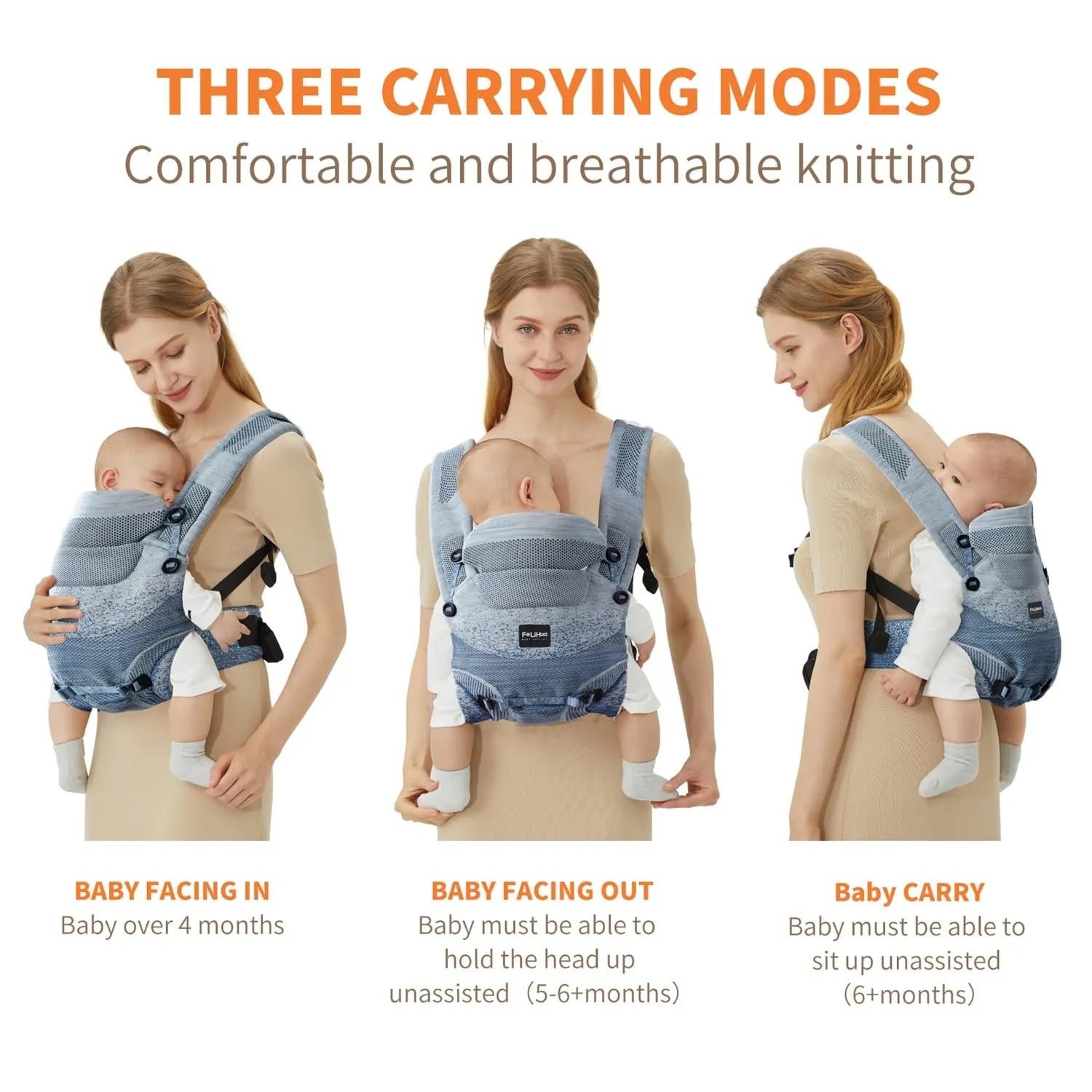 Ergonomic 4-in-1 Baby Carrier Newborn to Toddler - with Lumbar Support - for Children 8-33 Pounds - 360 Degree Baby Wearing - Inward & Outward Facing - Blue