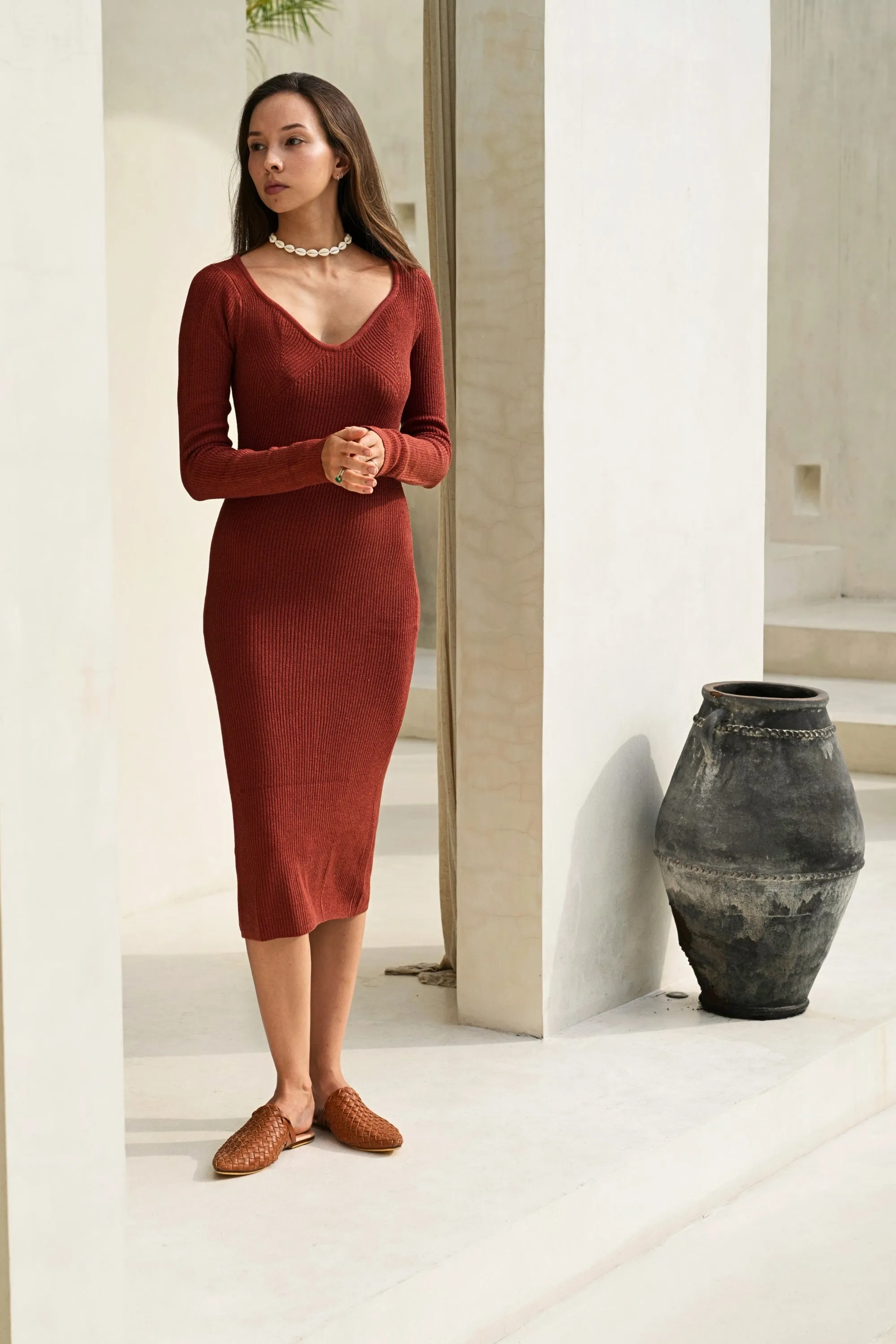 Erin Long Sleeves Knit dress in Sienna