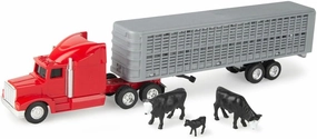 ERTL 1/64 Red Semi Truck with Cattle Trailer and Cattle