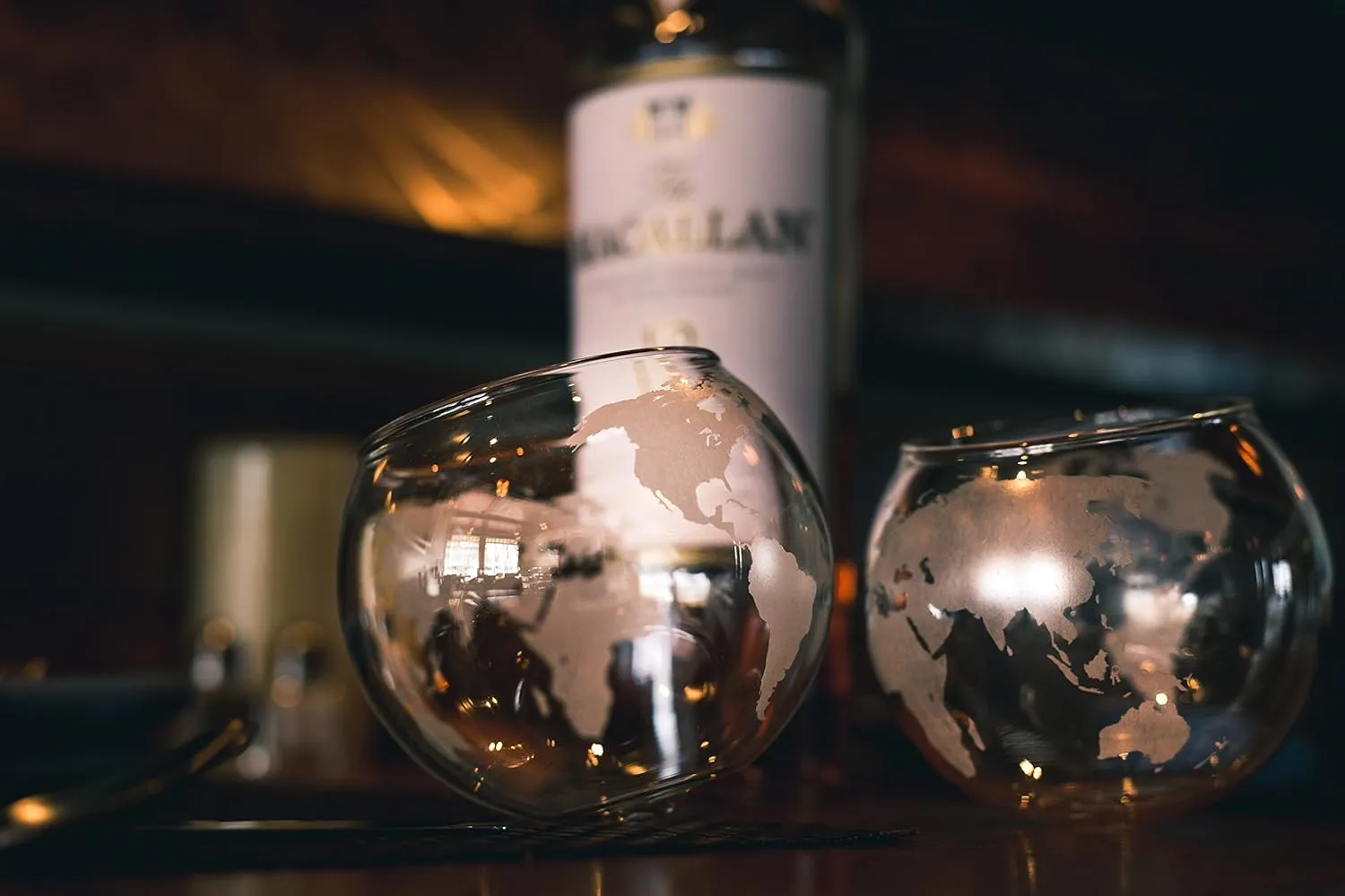 Etched Globe Whiskey Glasses -Rocks Glass for Rum, Tequila, Scotch, Glasses- Whiskey Gifts - 10oz Cocktail or Old Fashioned Glass - Unique Bar Decor & Bourbon Gifts from (Set of 8)