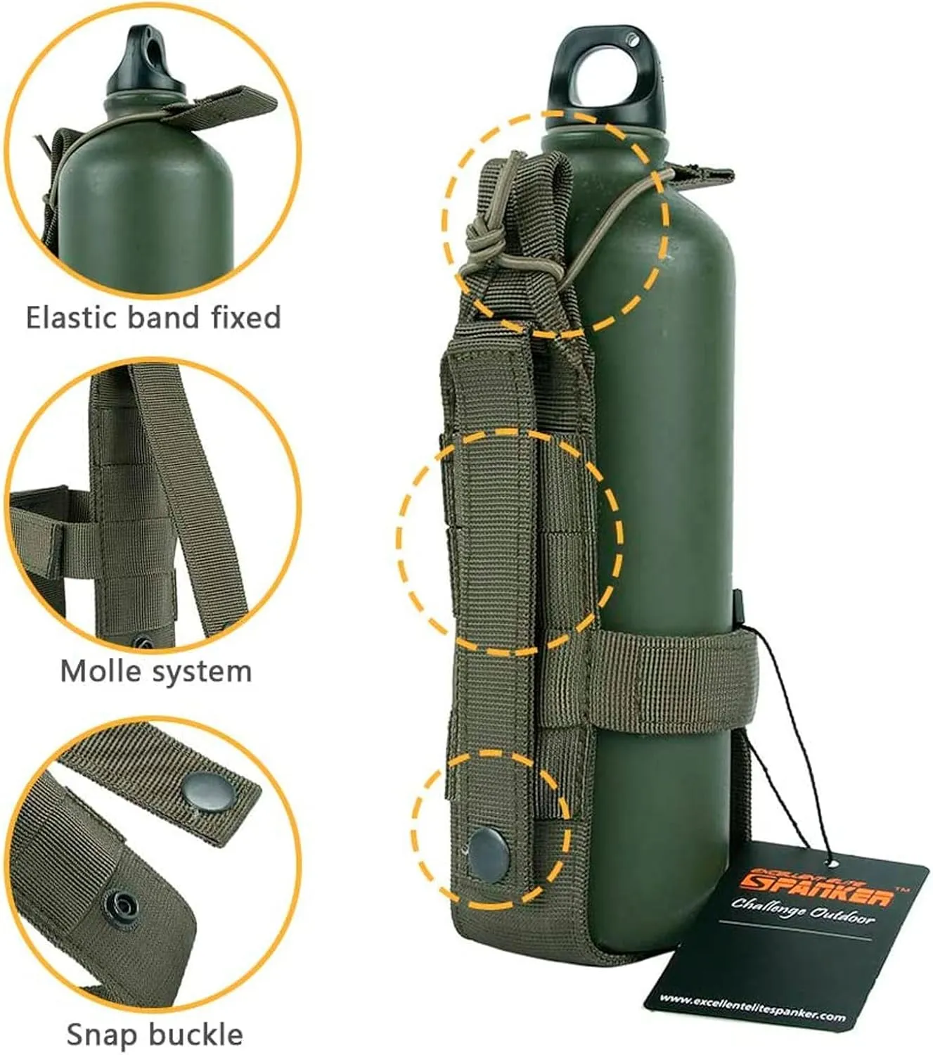 EXCELLENT ELITE SPANKER Tactical Military Portable Belt Bottle Holder Pouch Molle Adjust EDC Water Bottle Carrier for Hunting Walking Running Traveling