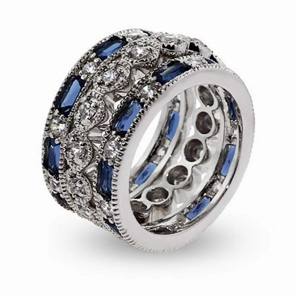 Exquisite Three Band Sapphire CZ Stackable Ring Set