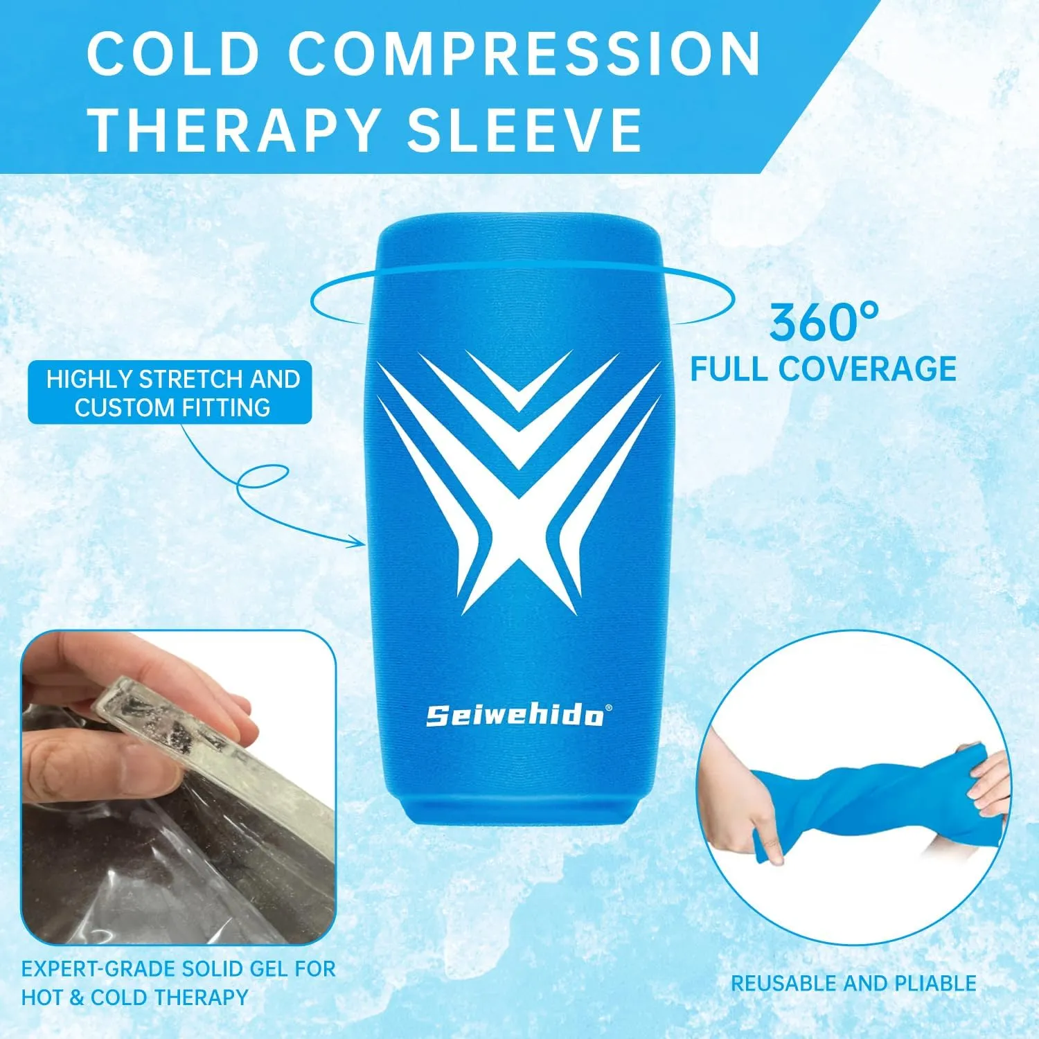 Extended Leg Knee Ice Pack Wrap for Injuries Compression, Reusable Soft Gel Freeze Knee Brace for Swelling, Knee Replacement Surgery, Cold Compress Therapy for Arthritis, Meniscus Tear and ACL