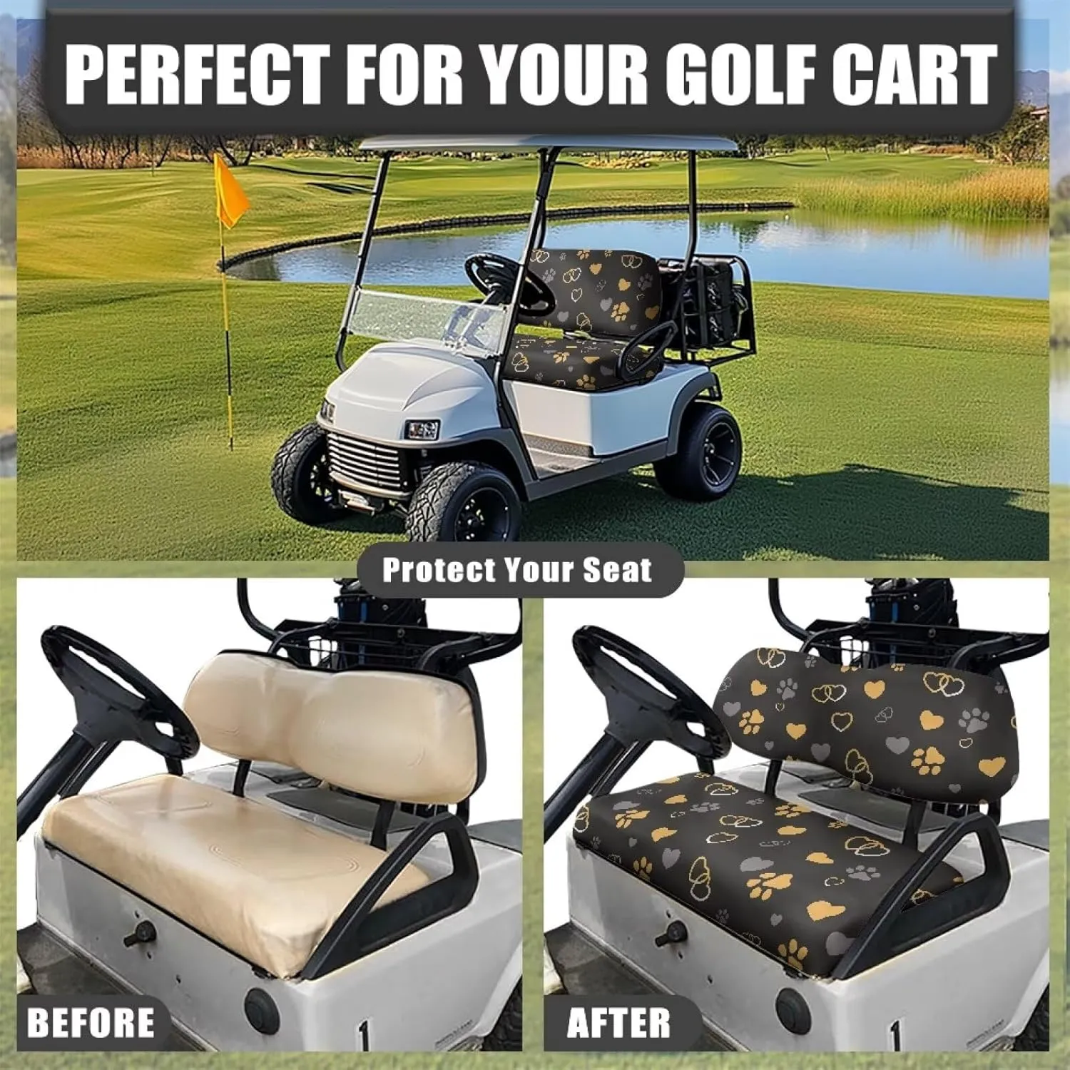 EZGO RXV Seat Covers with Elastic Edges - Heavy-Duty Universal Size for Club Car Precedent All-Season Protection