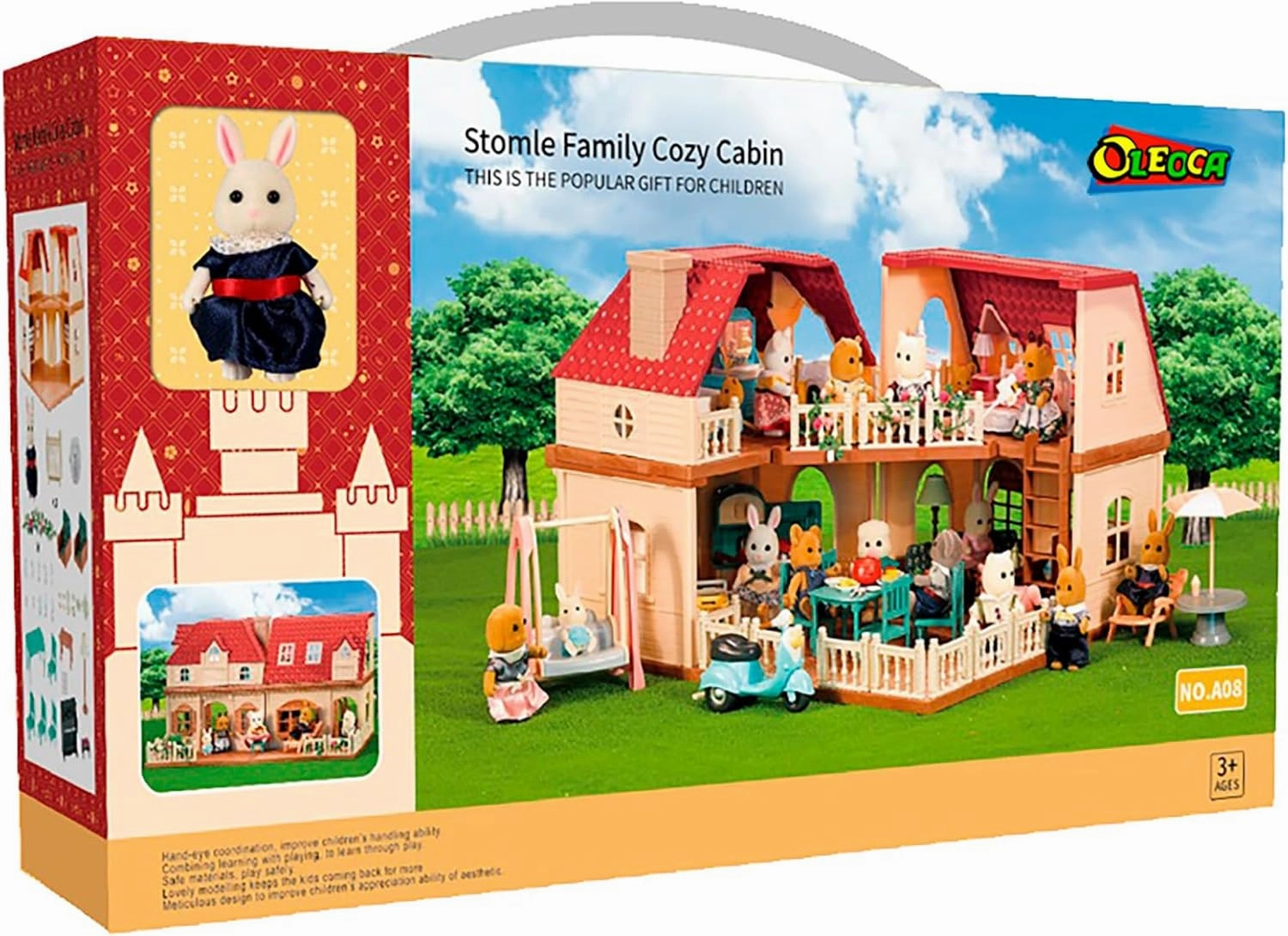 Family 2 LED Light Villa Dollhouse Playset with Miniature Doll Figure, Furniture and Accessories Included