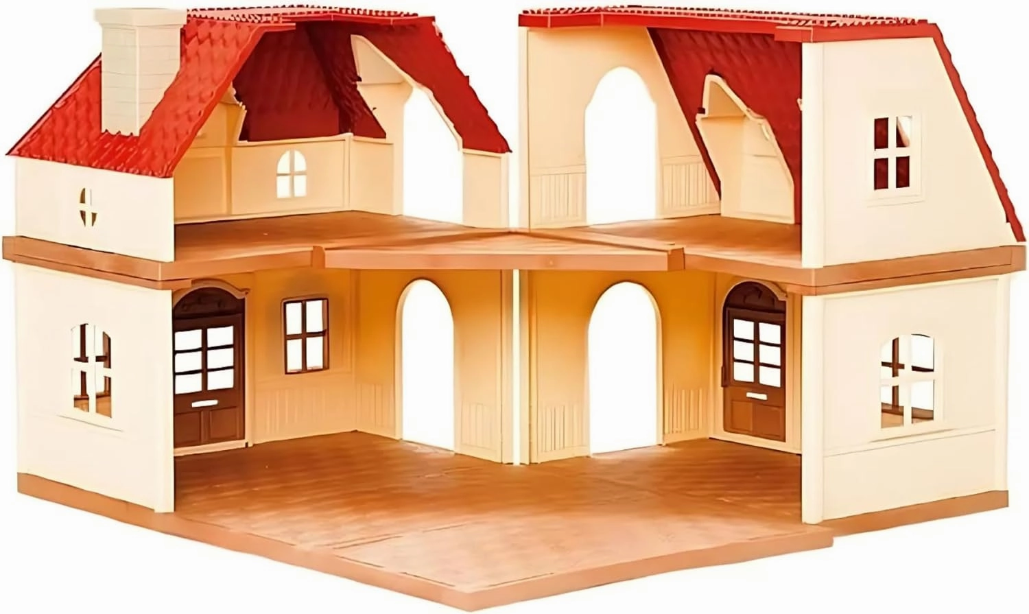 Family 2 LED Light Villa Dollhouse Playset with Miniature Doll Figure, Furniture and Accessories Included