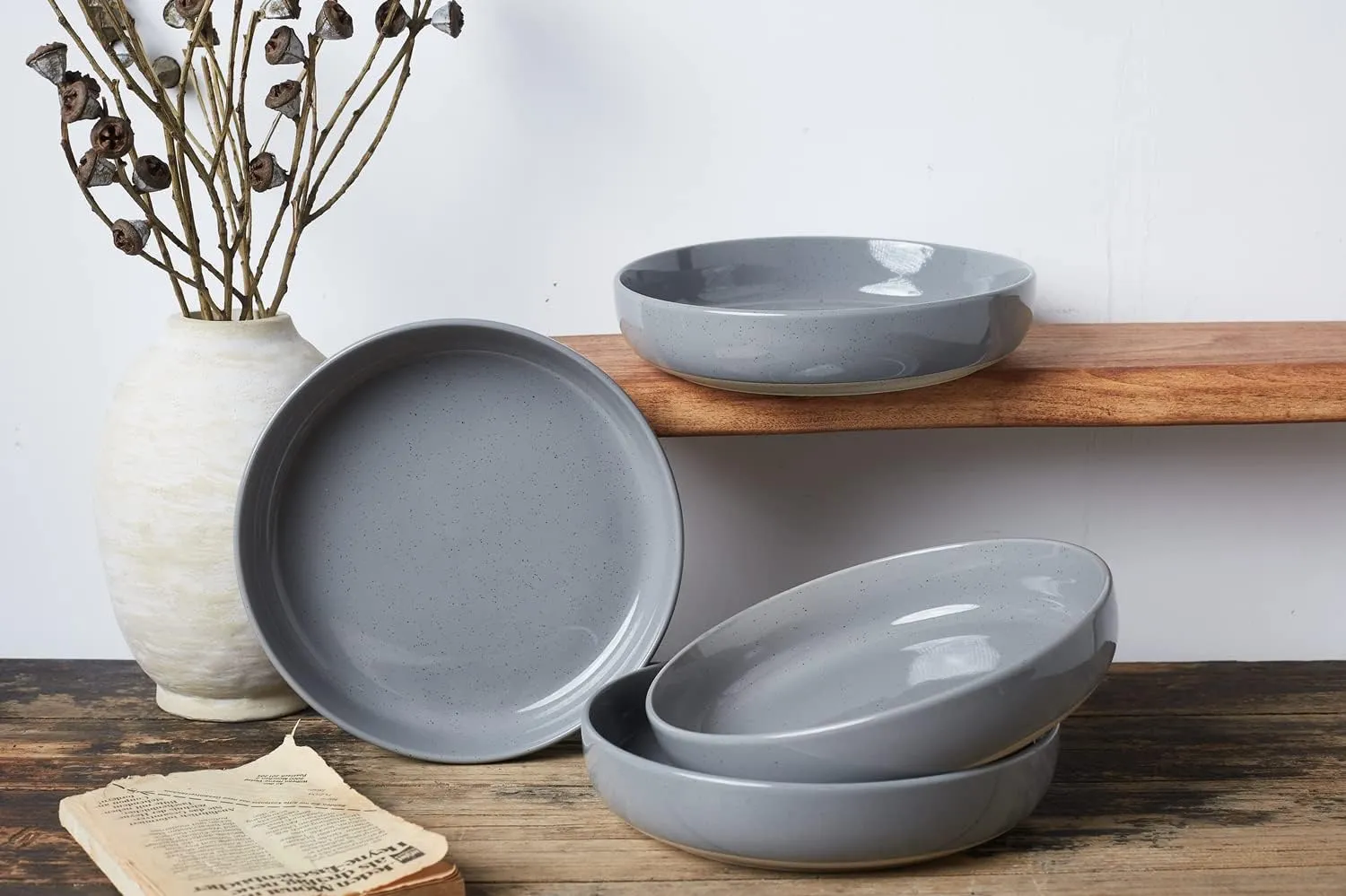 famiware Milkyway 33 oz Bowl Set, Pasta Bowls Set of 4, Salad Bowls Perfect for Your Friend for Housewarming, Thanksgiving, Christmas, Dark Gray