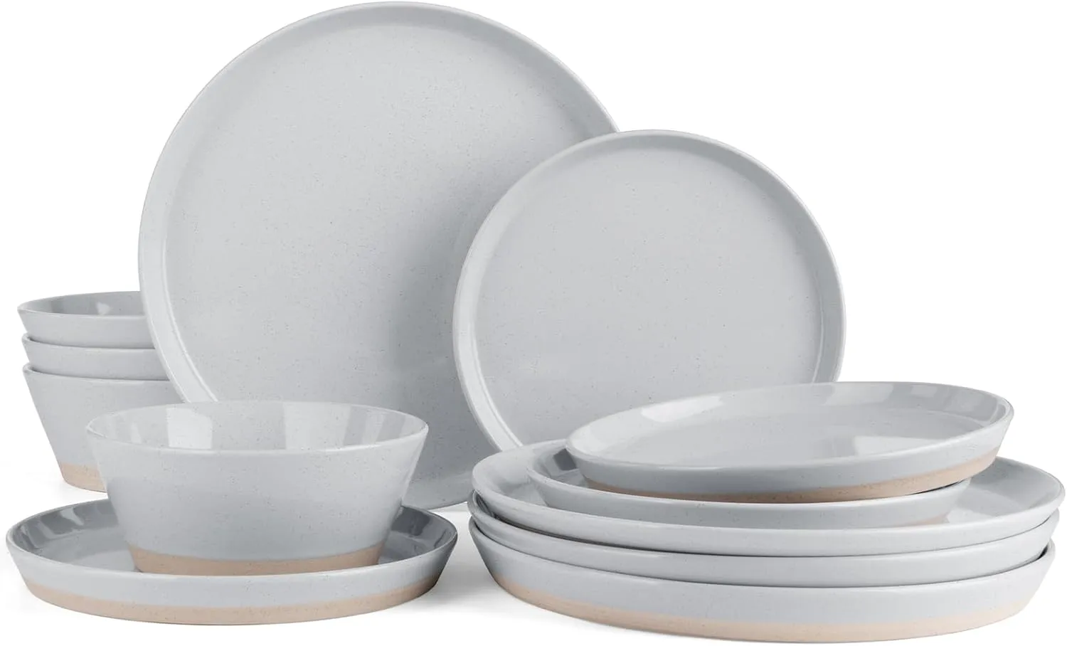 Famiware Saturn Dinnerware Sets, 12 Pieces Dish Set, Plates and Bowls Sets for 4, Light Gray