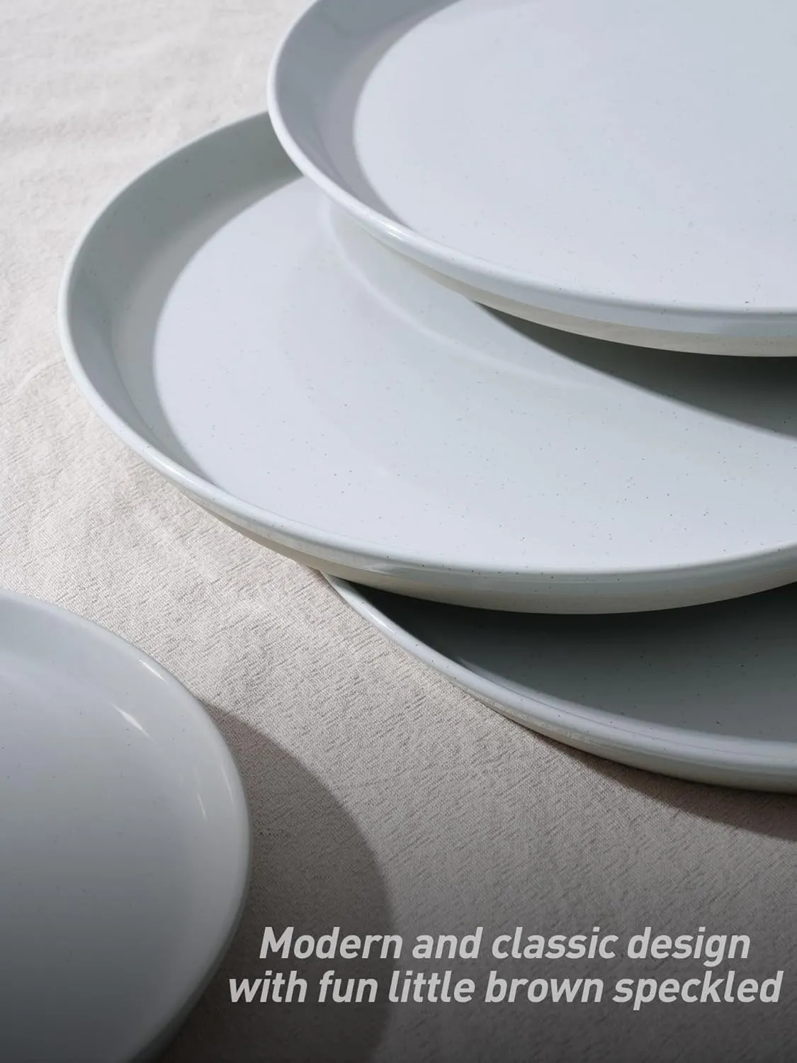 Famiware Saturn Dinnerware Sets, 12 Pieces Dish Set, Plates and Bowls Sets for 4, Light Gray