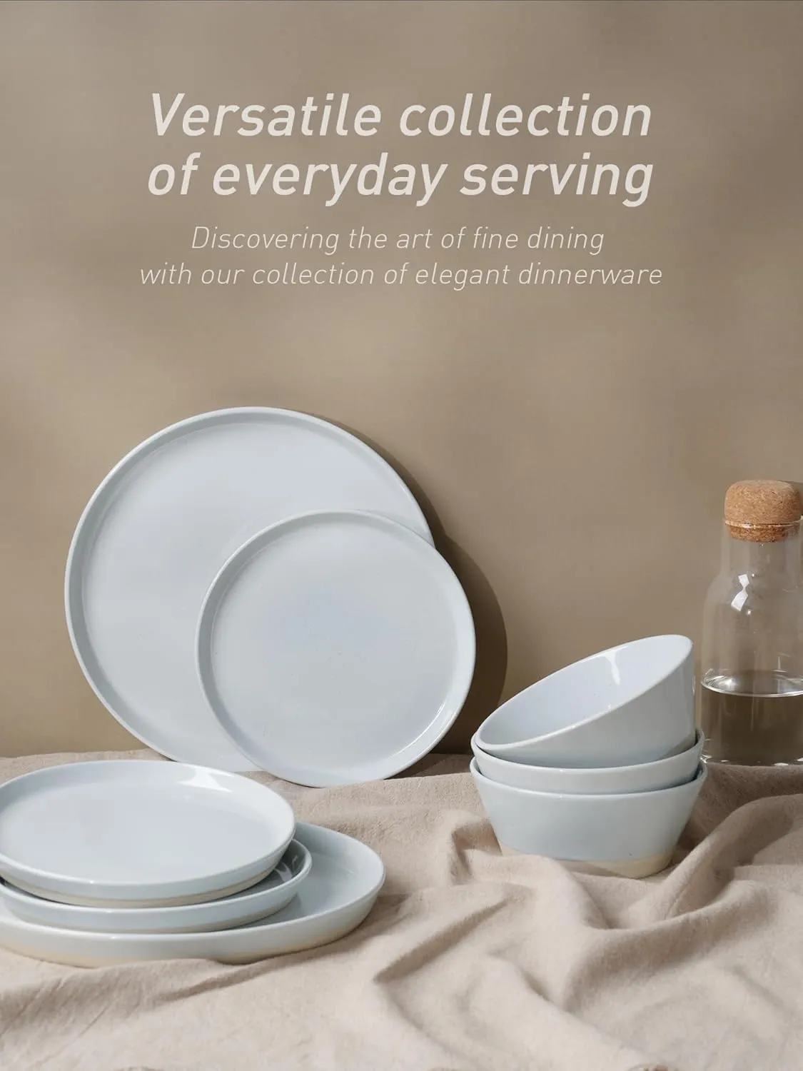Famiware Saturn Dinnerware Sets, 12 Pieces Dish Set, Plates and Bowls Sets for 4, Light Gray