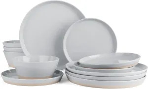 Famiware Saturn Dinnerware Sets, 12 Pieces Dish Set, Plates and Bowls Sets for 4, Light Gray