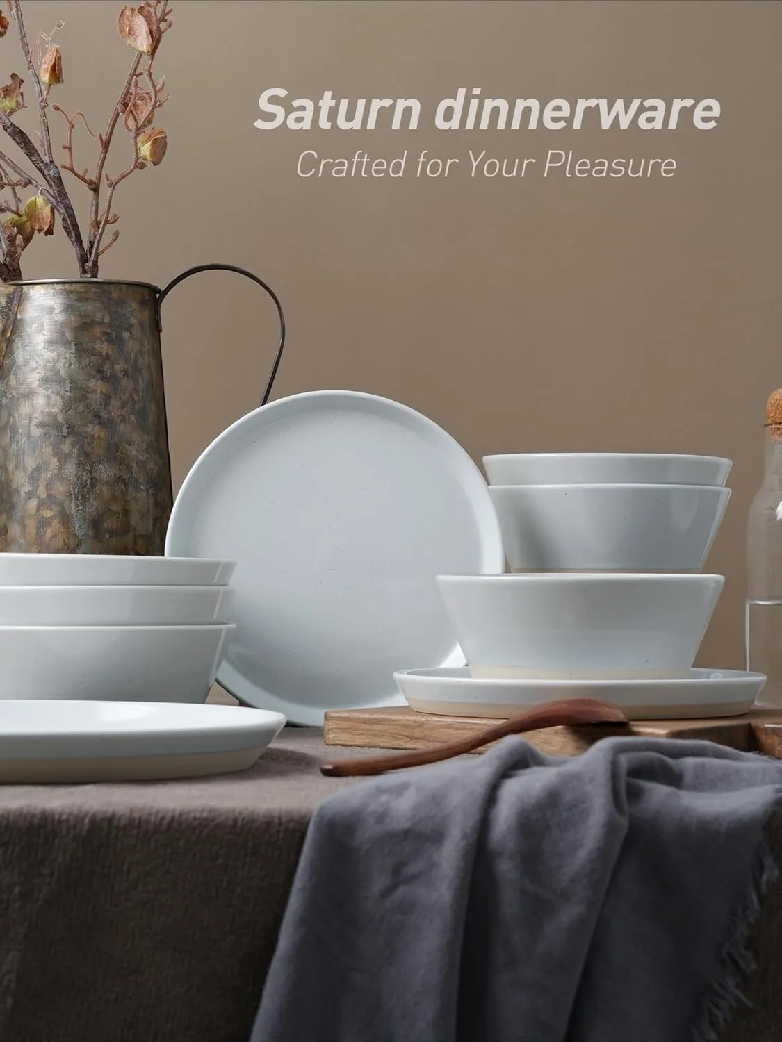 Famiware Saturn Dinnerware Sets, 12 Pieces Dish Set, Plates and Bowls Sets for 4, Light Gray