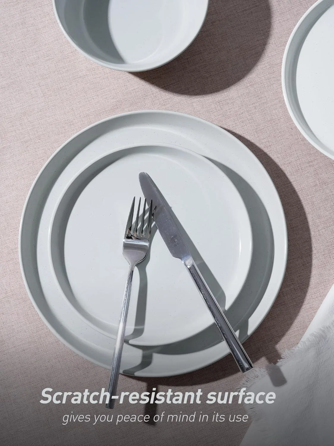 Famiware Saturn Dinnerware Sets, 12 Pieces Dish Set, Plates and Bowls Sets for 4, Light Gray