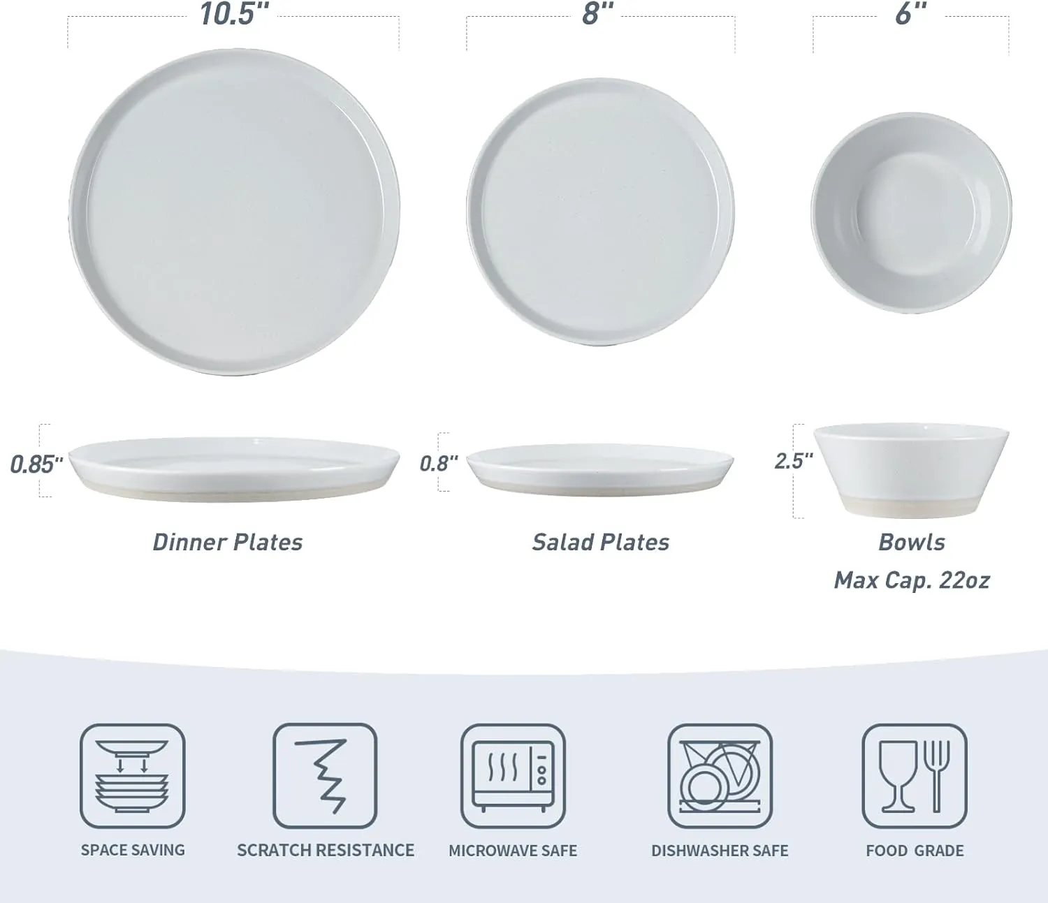 Famiware Saturn Dinnerware Sets, 12 Pieces Dish Set, Plates and Bowls Sets for 4, Light Gray