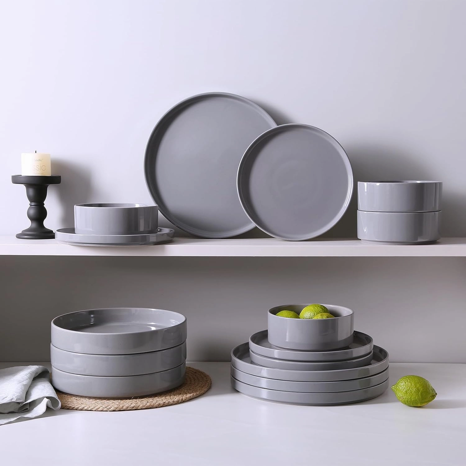 Famiware Nebula Plates and Bowls Set, 12 Pieces Dinnerware Sets, Dishes Set for 4, Dark Gray