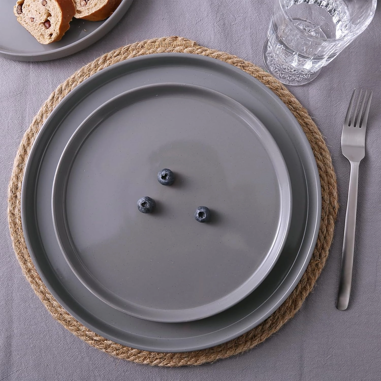 Famiware Nebula Plates and Bowls Set, 12 Pieces Dinnerware Sets, Dishes Set for 4, Dark Gray