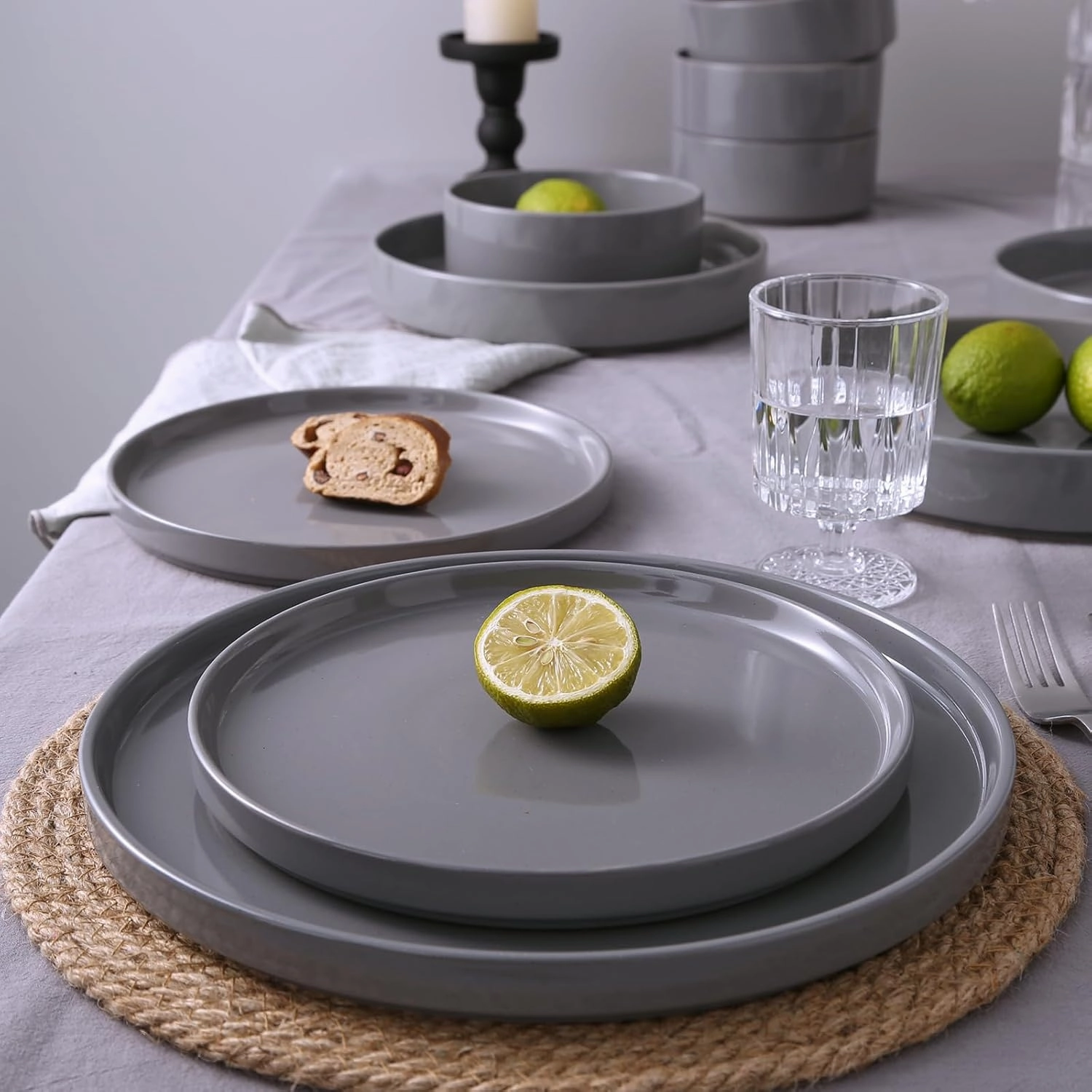 Famiware Nebula Plates and Bowls Set, 12 Pieces Dinnerware Sets, Dishes Set for 4, Dark Gray