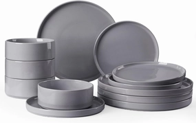 Famiware Nebula Plates and Bowls Set, 12 Pieces Dinnerware Sets, Dishes Set for 4, Dark Gray
