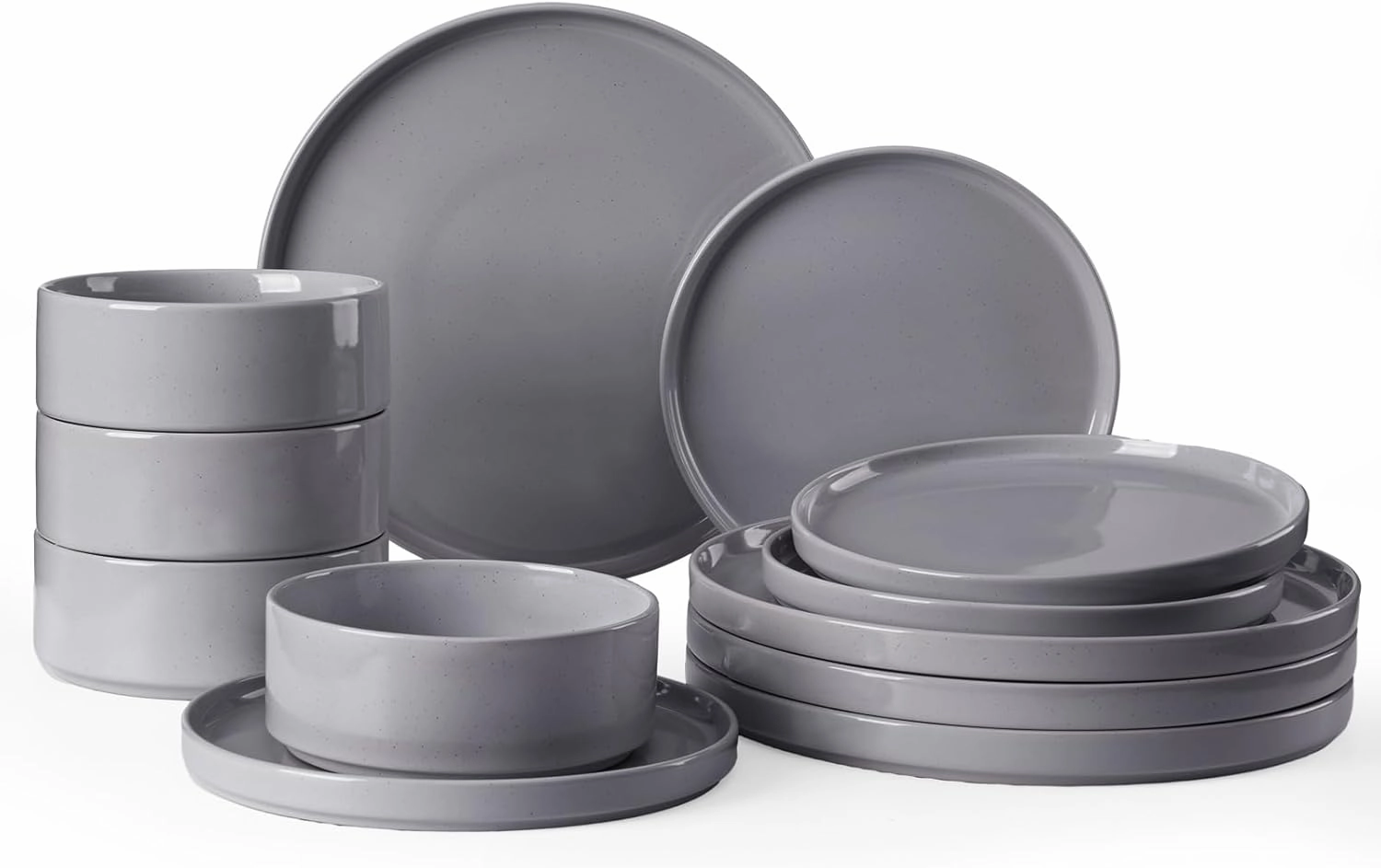 Famiware Nebula Plates and Bowls Set, 12 Pieces Dinnerware Sets, Dishes Set for 4, Dark Gray