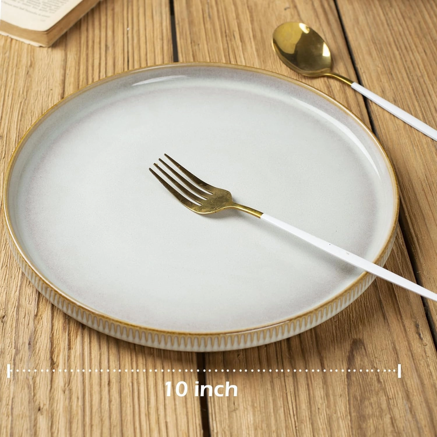 famiware Star Dinner Plates for 6, 10 inches Plate Set, Scratch Resistant, Stoneware Dinnerware, Kitchen Modern Rustic Serving Dishes, Cappuccino White