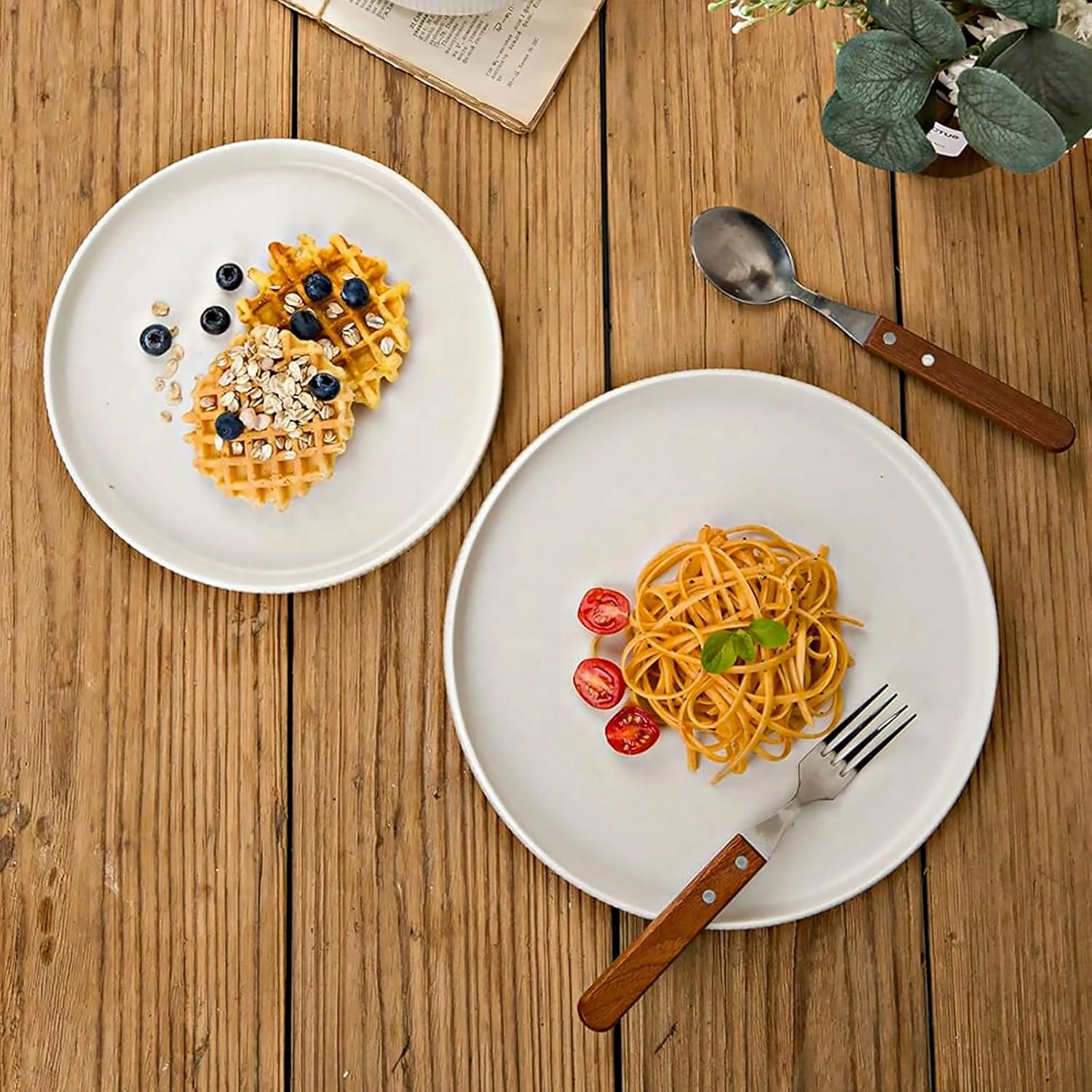 famiware Star Dinner Plates for 6, 10 inches Plate Set, Scratch Resistant, Stoneware Dinnerware, Kitchen Modern Rustic Serving Dishes, Matte White