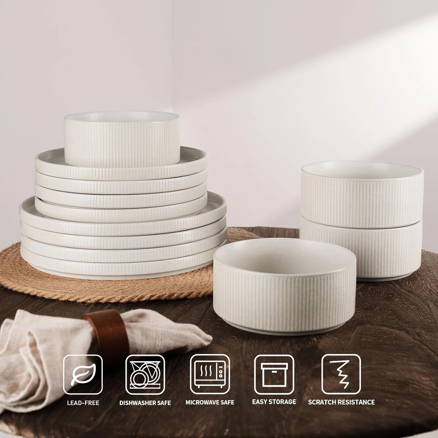 famiware Star Dinner Plates for 6, 10 inches Plate Set, Scratch Resistant, Stoneware Dinnerware, Kitchen Modern Rustic Serving Dishes, Matte White