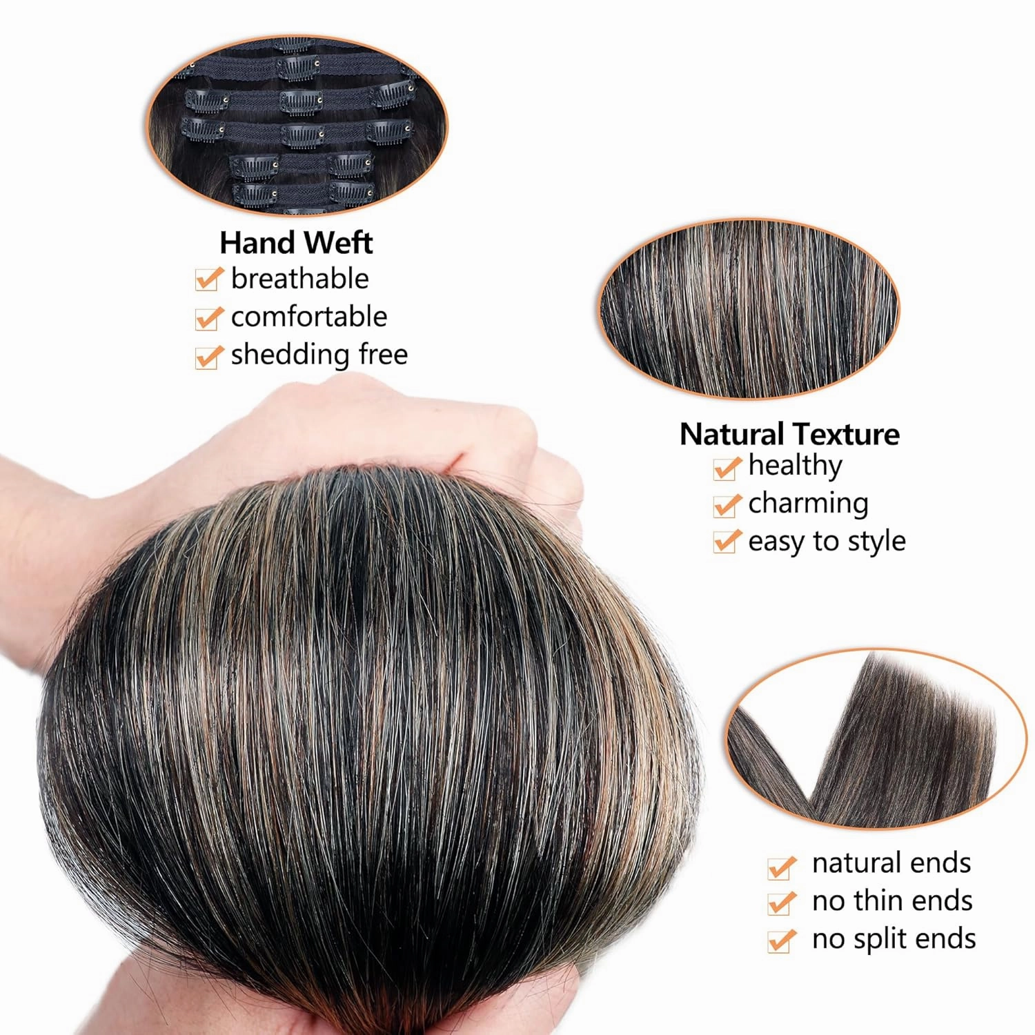 FB27 Balayage Clip In Hair Extensions Real Human Hair Straight Ombre Clip In Black to Blonde Human Hair Extensions Highlight Clip ins Remy Hair for Women 8Pcs with 18Clips Lace Weft 120g 18inch