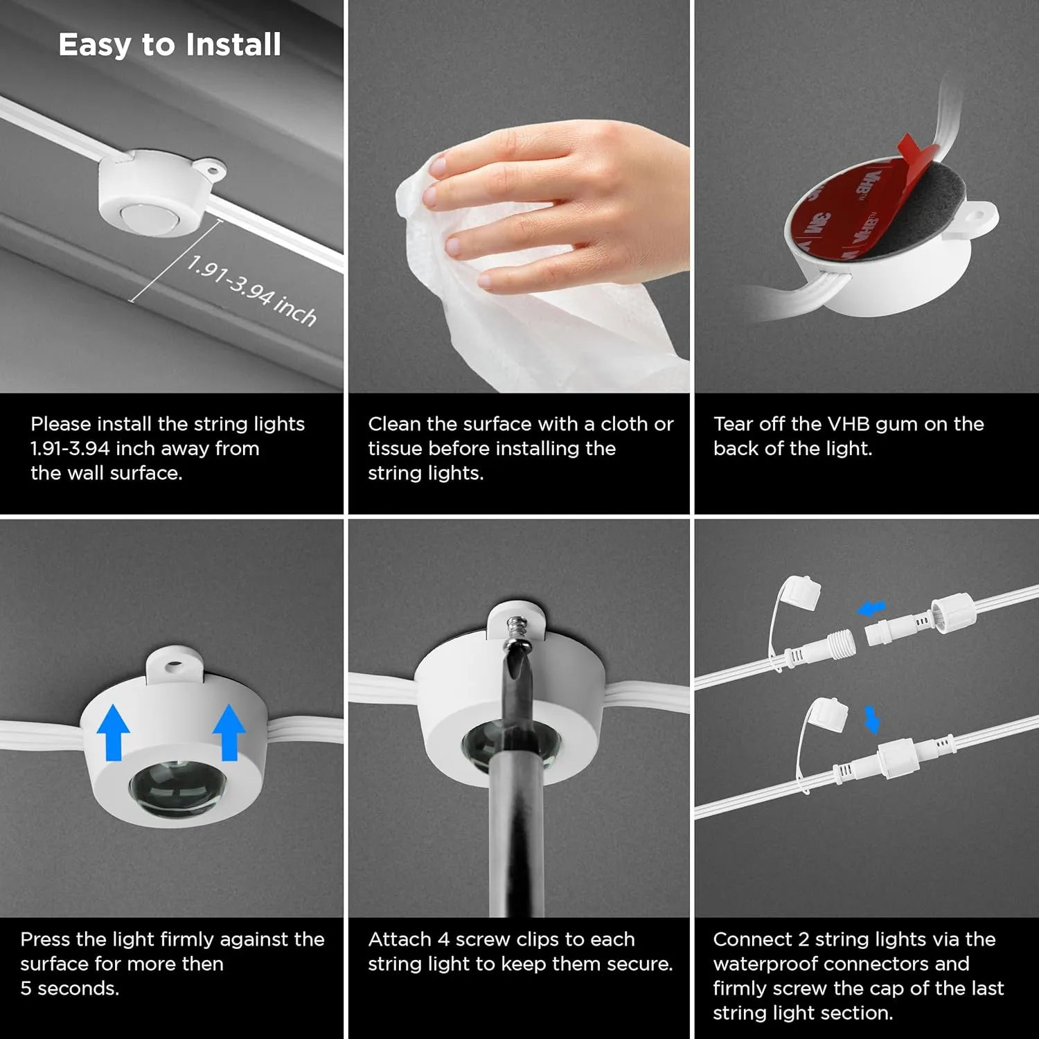 Feit Electric Permanent Outdoor Lights, Smart RGBIC String Lights, 50FT LED Christmas Lights, 2.4GHz WiFi-Enabled Under Eaves Light, Work with Alexa and Google Assistant, Weatherproof, SL50-36/RGB/AG