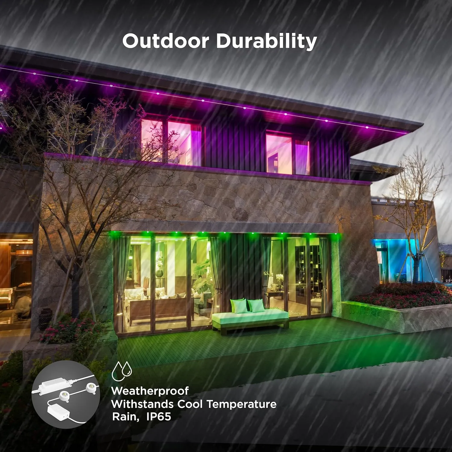 Feit Electric Permanent Outdoor Lights, Smart RGBIC String Lights, 50FT LED Christmas Lights, 2.4GHz WiFi-Enabled Under Eaves Light, Work with Alexa and Google Assistant, Weatherproof, SL50-36/RGB/AG