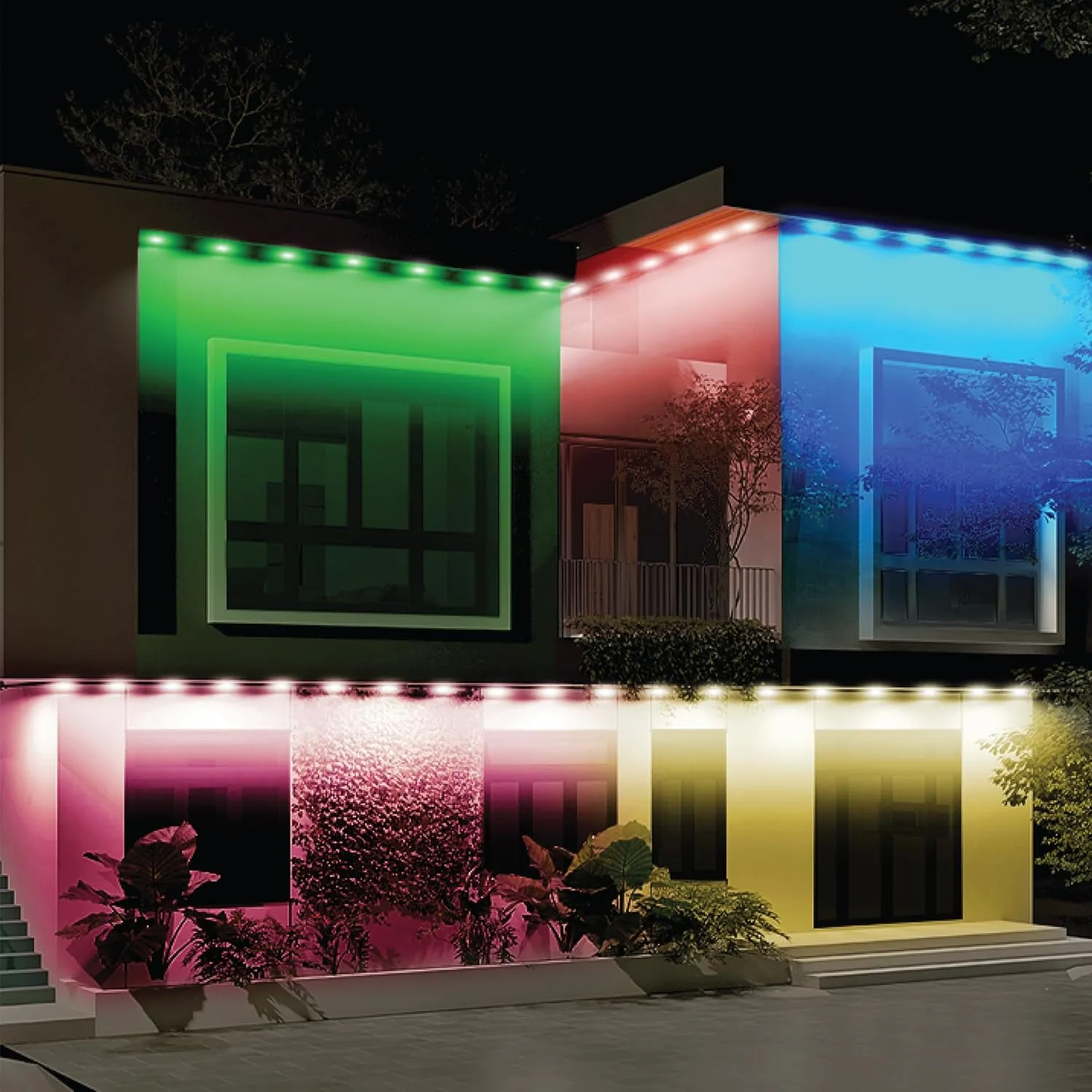 Feit Electric Permanent Outdoor Lights, Smart RGBIC String Lights, 50FT LED Christmas Lights, 2.4GHz WiFi-Enabled Under Eaves Light, Work with Alexa and Google Assistant, Weatherproof, SL50-36/RGB/AG