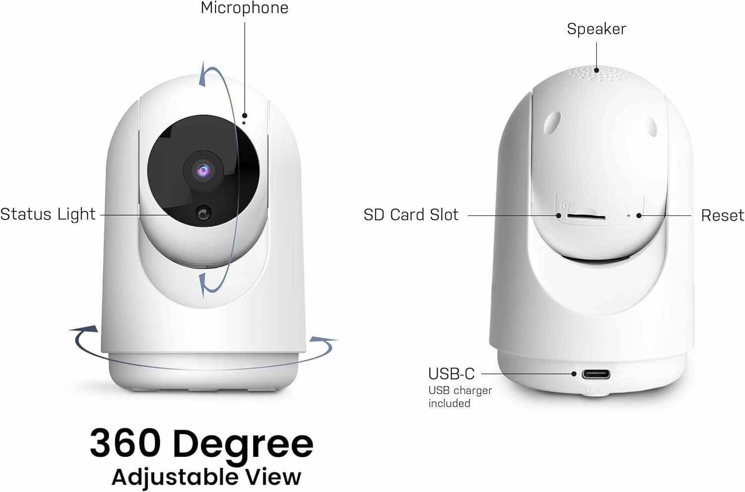 Feit Electric Indoor Security Camera with Motion Detection, 30ft. Night Vision, Pan and Tilt Head, 2.4GHz WiFi, 2-Way Audio, 1080p HD, Works with Alexa & Google Asst, Plug-in, White, CAM/PAN/WiFi/G2