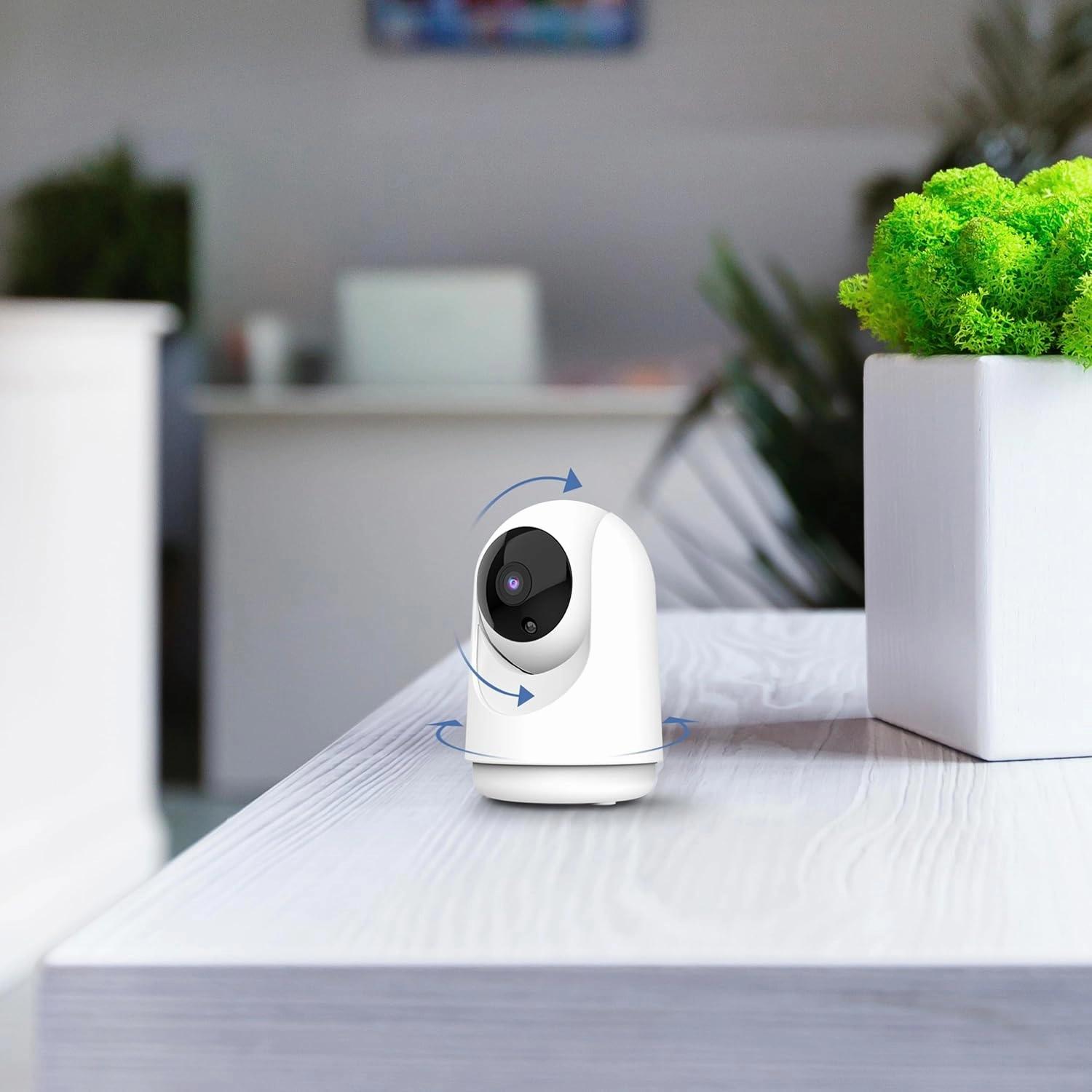 Feit Electric Indoor Security Camera with Motion Detection, 30ft. Night Vision, Pan and Tilt Head, 2.4GHz WiFi, 2-Way Audio, 1080p HD, Works with Alexa & Google Asst, Plug-in, White, CAM/PAN/WiFi/G2