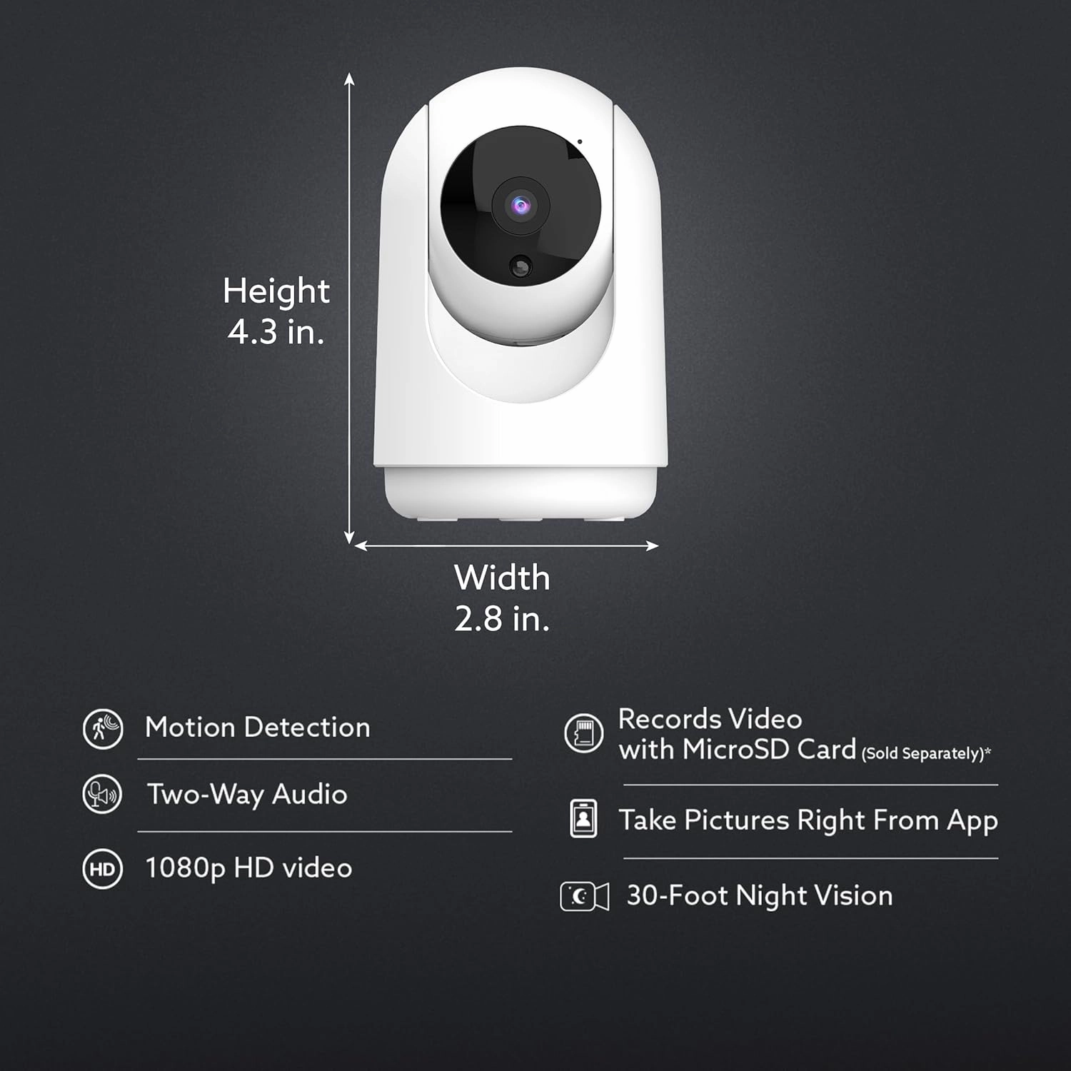 Feit Electric Indoor Security Camera with Motion Detection, 30ft. Night Vision, Pan and Tilt Head, 2.4GHz WiFi, 2-Way Audio, 1080p HD, Works with Alexa & Google Asst, Plug-in, White, CAM/PAN/WiFi/G2