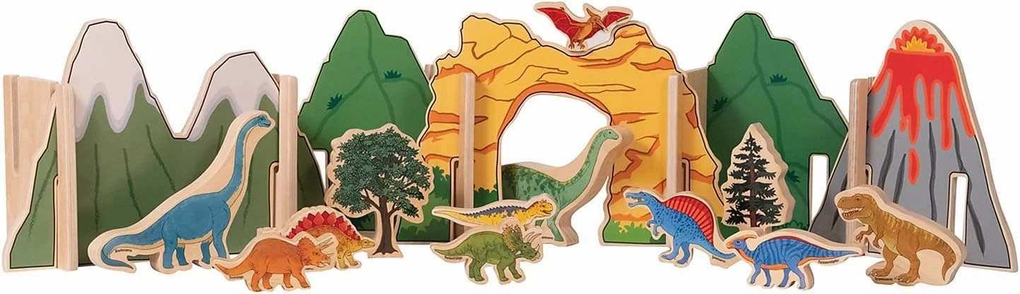 FF433 Happy Architect - Dinosaurs - Set of 22 - Ages 2  - Wooden Blocks for Preschoolers and Elementary Aged Kids - Create Prehistoric Habitats for Jurassic Adventures