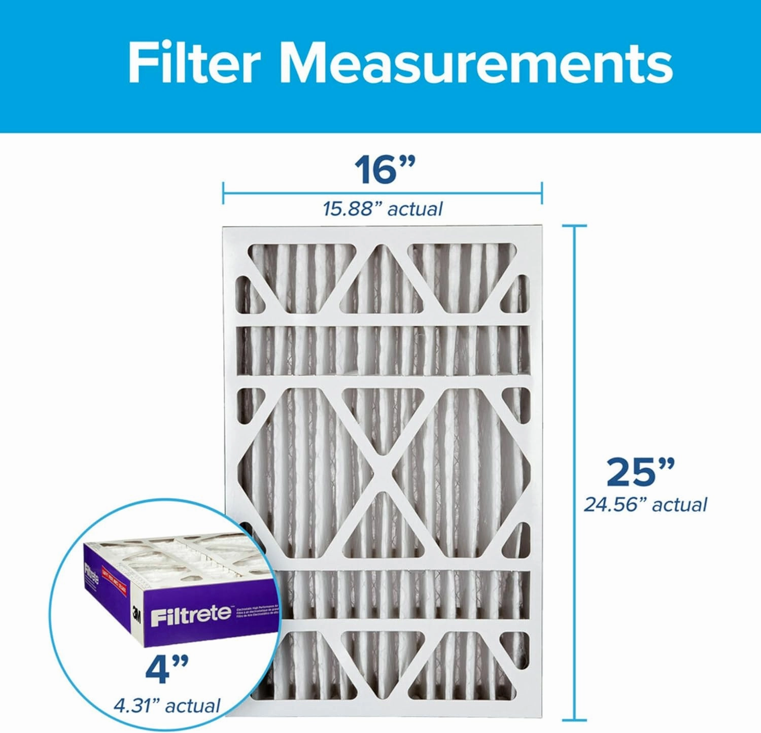 Filtrete High Performance Deep Pleat Filter 1550 MPR NDP01-4IN-4, 16 in x 25 in x 4 in (40.6 cm x 63.5 cm x 10.1 cm)