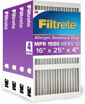 Filtrete High Performance Deep Pleat Filter 1550 MPR NDP01-4IN-4, 16 in x 25 in x 4 in (40.6 cm x 63.5 cm x 10.1 cm)