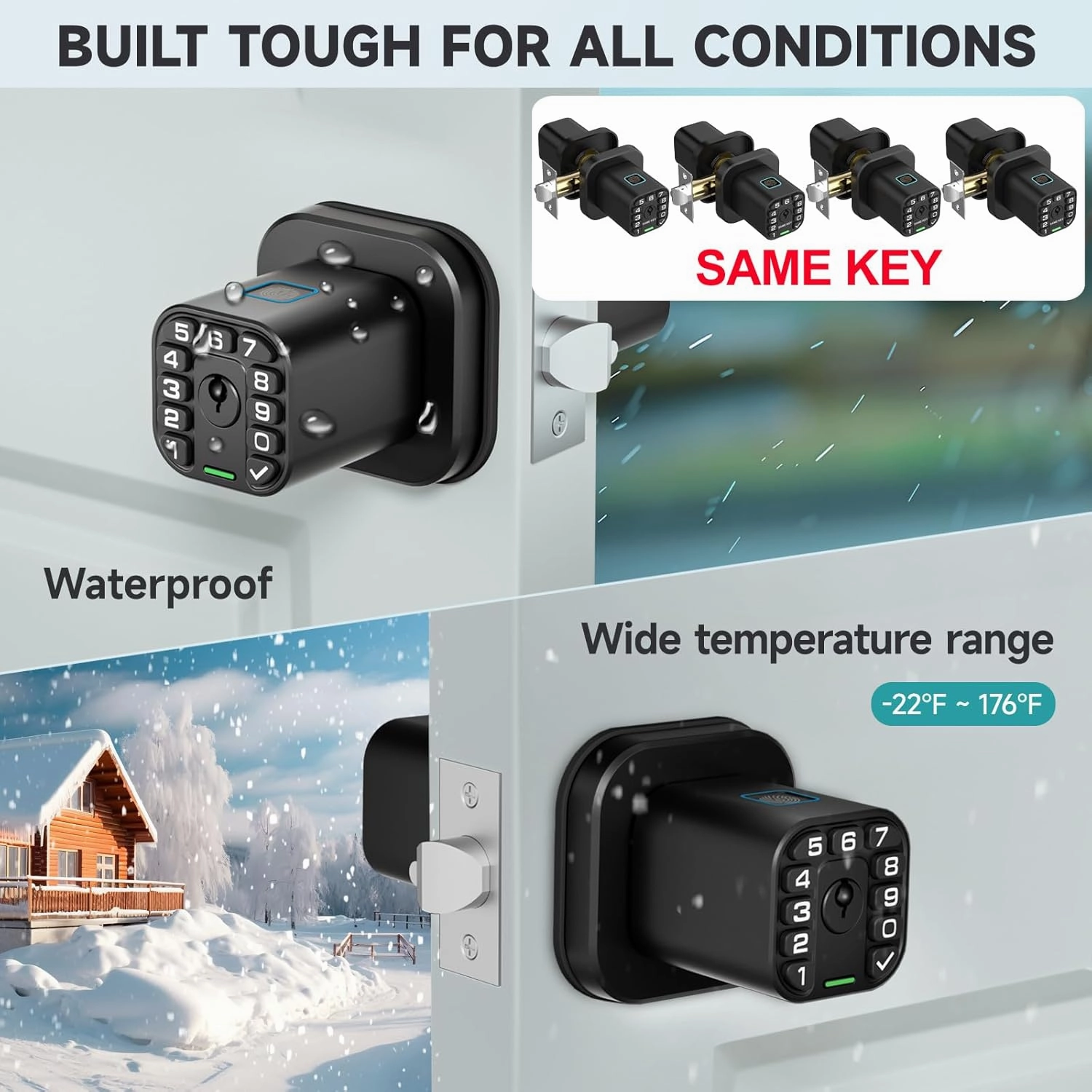 Fingerprint Door knob, Smart Biometric Door Lock with Keypad, Keyless Entry Code Door Knob, Waterproof & Weatherproof, Auto Lock,Voice Navigation, for Bedroom, Gate,Office