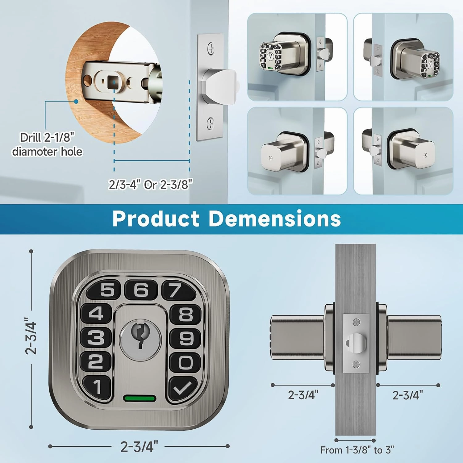 Fingerprint Door knob, Smart Biometric Door Lock with Keypad, Keyless Entry Code Door Knob, Waterproof & Weatherproof, Auto Lock,Voice Navigation, for Bedroom, Gate,Office