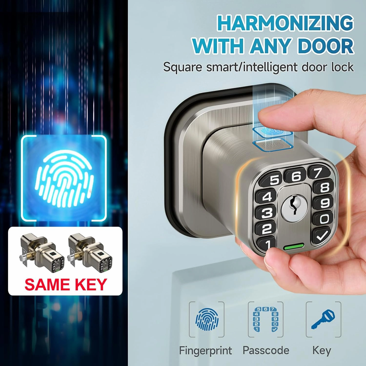 Fingerprint Door knob, Smart Biometric Door Lock with Keypad, Keyless Entry Code Door Knob, Waterproof & Weatherproof, Auto Lock,Voice Navigation, for Bedroom, Gate,Office