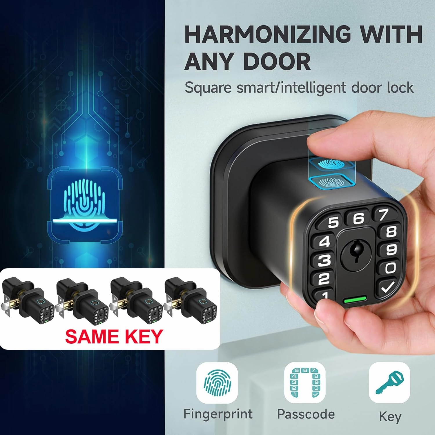 Fingerprint Door knob, Smart Biometric Door Lock with Keypad, Keyless Entry Code Door Knob, Waterproof & Weatherproof, Auto Lock,Voice Navigation, for Bedroom, Gate,Office
