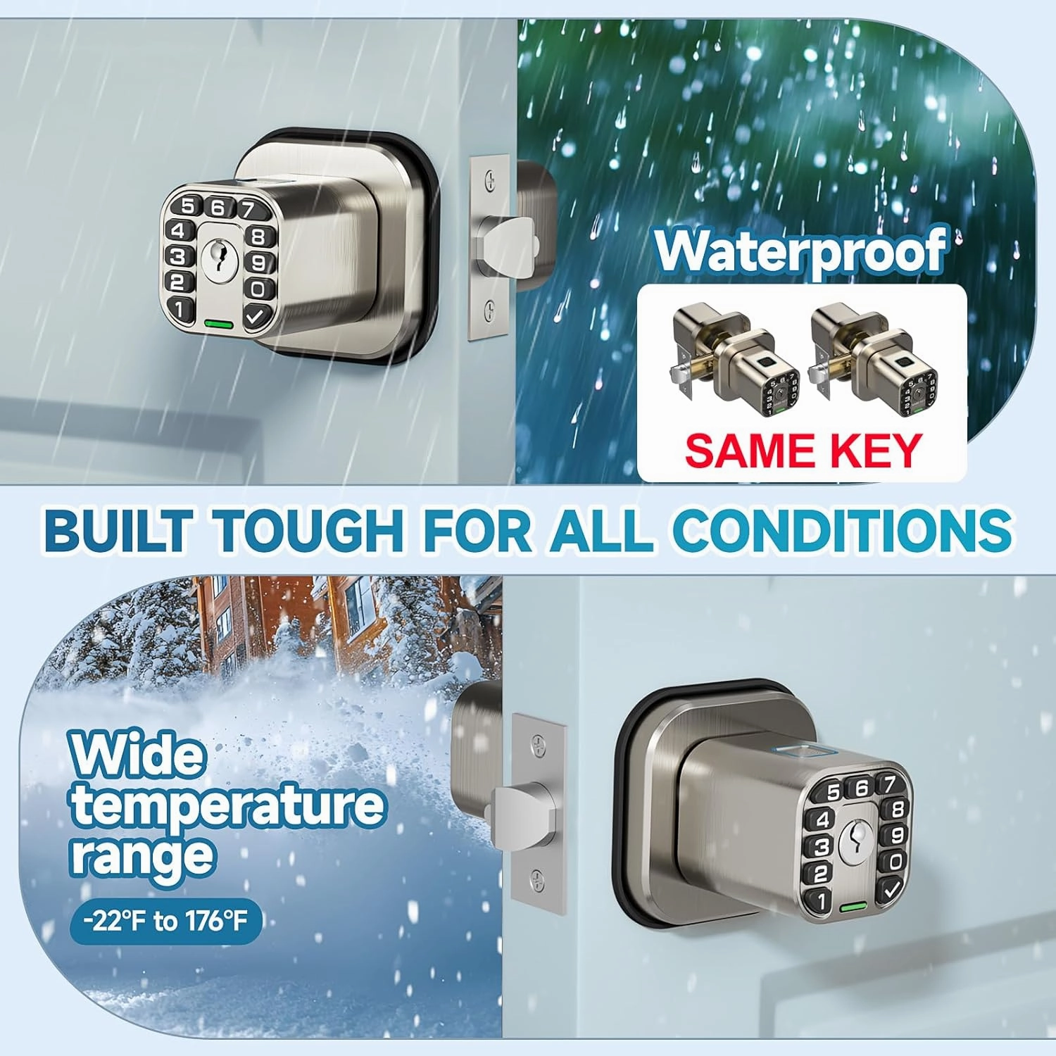 Fingerprint Door knob, Smart Biometric Door Lock with Keypad, Keyless Entry Code Door Knob, Waterproof & Weatherproof, Auto Lock,Voice Navigation, for Bedroom, Gate,Office