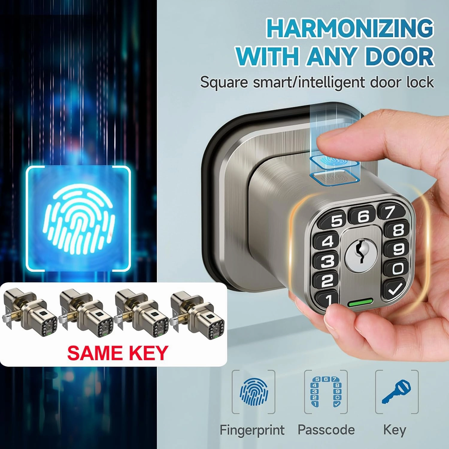 Fingerprint Door knob, Smart Biometric Door Lock with Keypad, Keyless Entry Code Door Knob, Waterproof & Weatherproof, Auto Lock,Voice Navigation, for Bedroom, Gate,Office