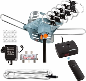 Five Star HDTV Antenna Amplified Digital Outdoor Antenna 150 Miles Range, 360 Degree Rotation Wireless Remote, with 40FT RG6 Coax Cable Installation Kit Supports 5 TVs