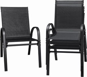 Flamaker Patio Chairs Stackable Dining Chairs Set of 4 Metal and Teslin Outdoor Chairs for Lawn Deck Porch Balcony (Black)