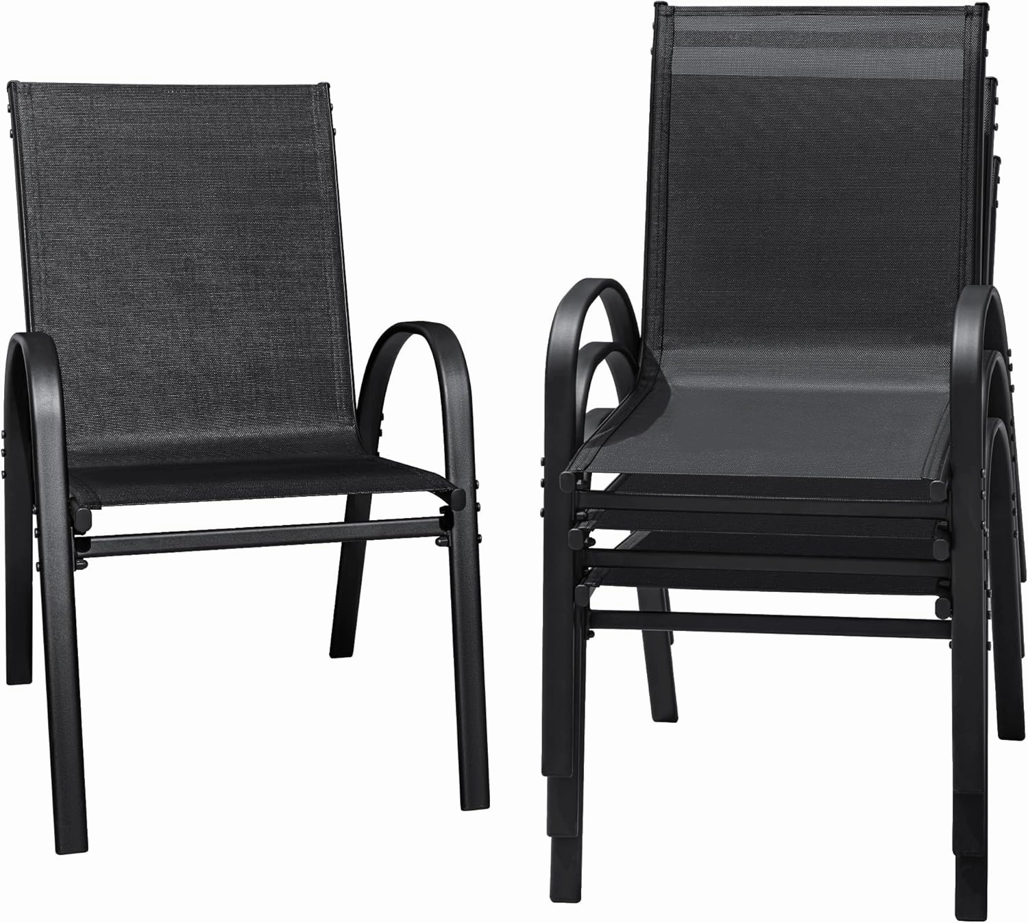 Flamaker Patio Chairs Stackable Dining Chairs Set of 4 Metal and Teslin Outdoor Chairs for Lawn Deck Porch Balcony (Black)