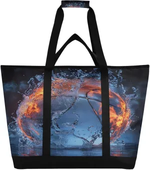 Flame Basketball Reusable Insulated Lunchbox Cooler Bag, Leakproof Kitchen Grocery Bag Collapsible Portable Cooler Tote Bag for Picnic, Camping, Office, Travel