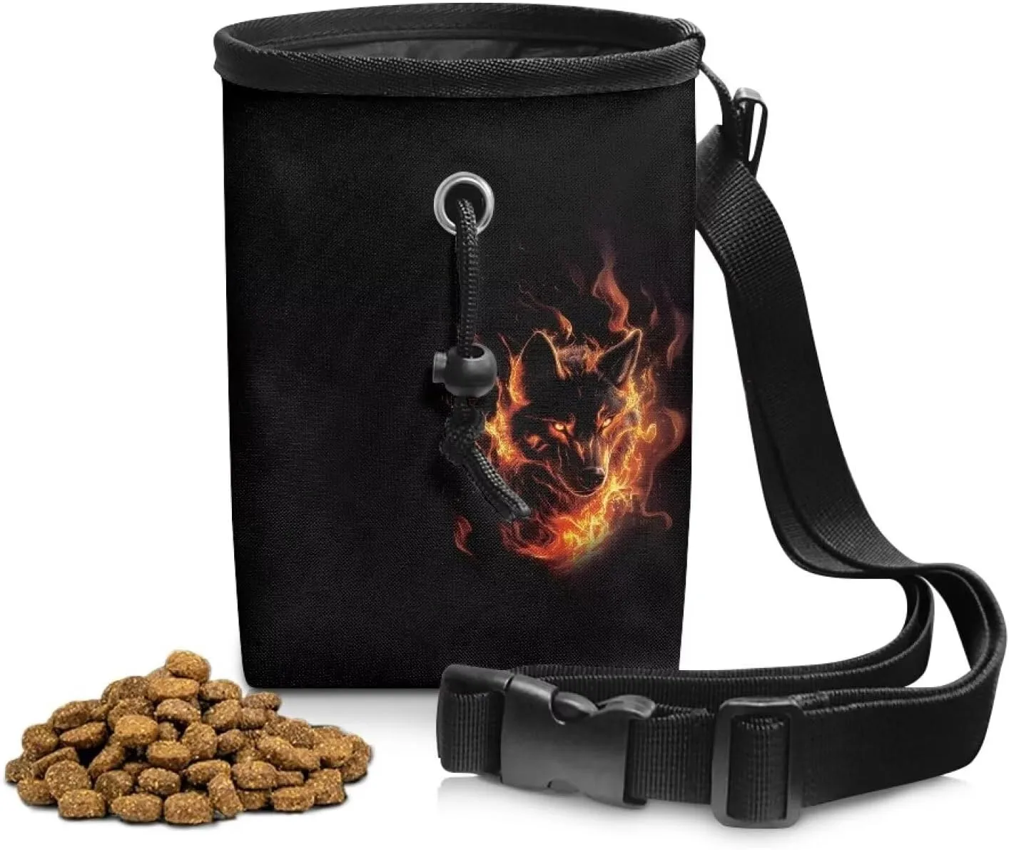 Flaming Wolf Print Dog Treat Pouch Hand Free Dog Walking Bag Easily Carries Treat Bag for Dogs Clip Waist Belt Fanny Pack Easily Carries Pet Kibble,Treats