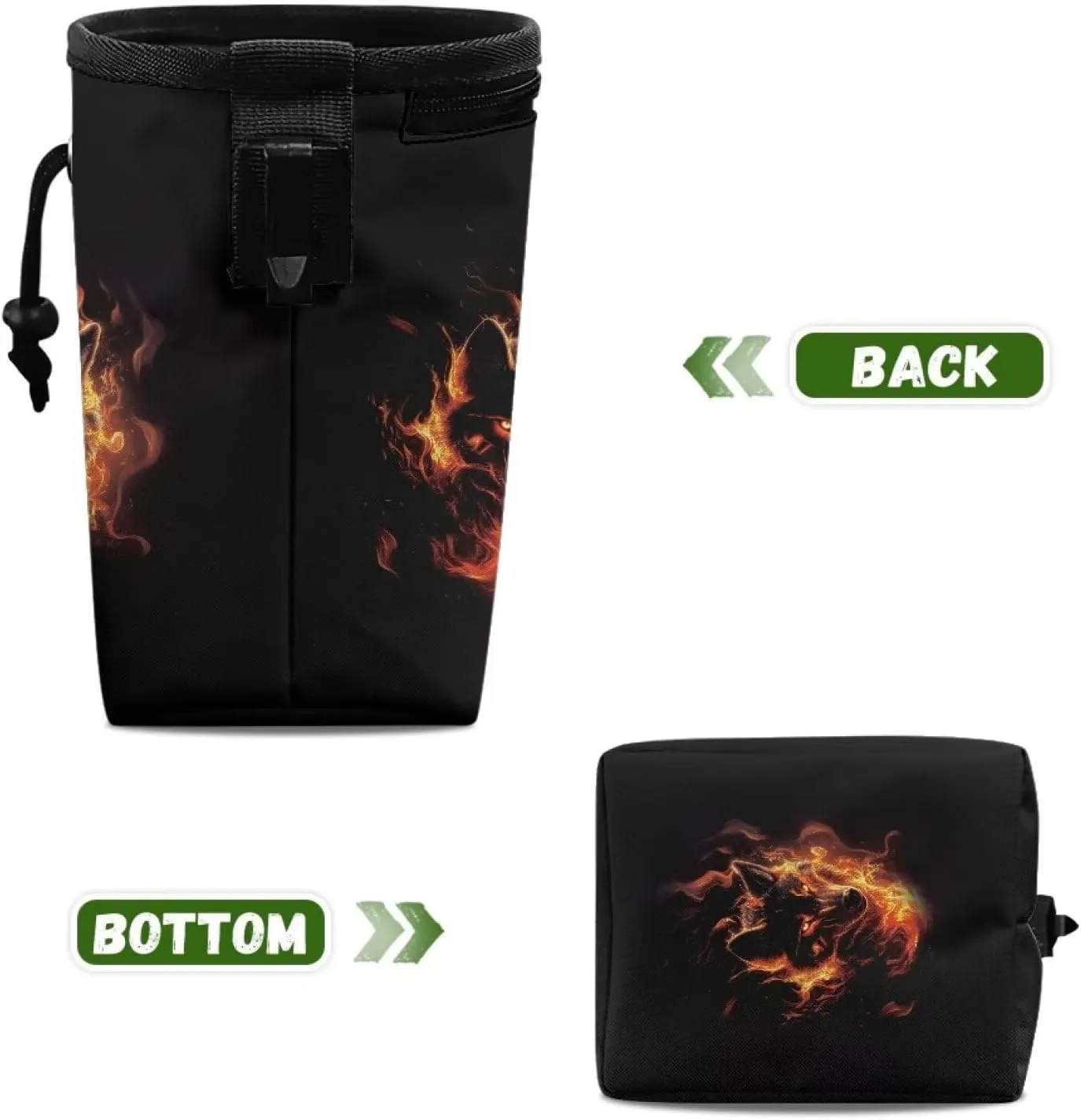 Flaming Wolf Print Dog Treat Pouch Hand Free Dog Walking Bag Easily Carries Treat Bag for Dogs Clip Waist Belt Fanny Pack Easily Carries Pet Kibble,Treats