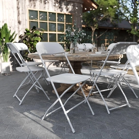 Flash Furniture Hercules Series Plastic Folding Chairs for Parties and Weddings, Stackable Commercial Event Seats with 650-lb. Static Weight Capacity, Set of 6, White