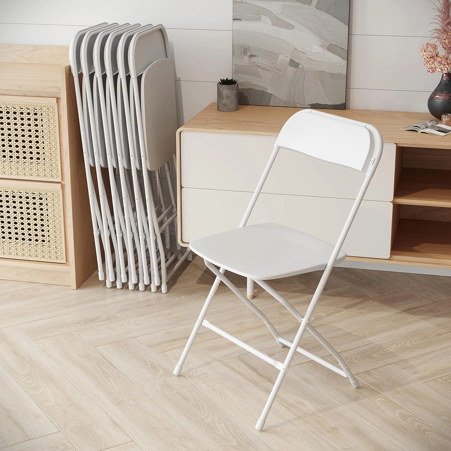 Flash Furniture Hercules Series Plastic Folding Chairs for Parties and Weddings, Stackable Commercial Event Seats with 650-lb. Static Weight Capacity, Set of 6, White